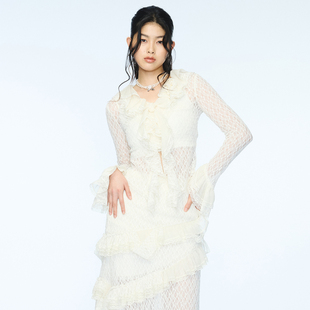 饰蕾丝长袖 高级多层荷叶边装 上衣女 新款 lefame拉飞姆春季