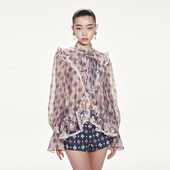 lefame拉飞姆复古风欧根纱印花放松嬉皮上衣