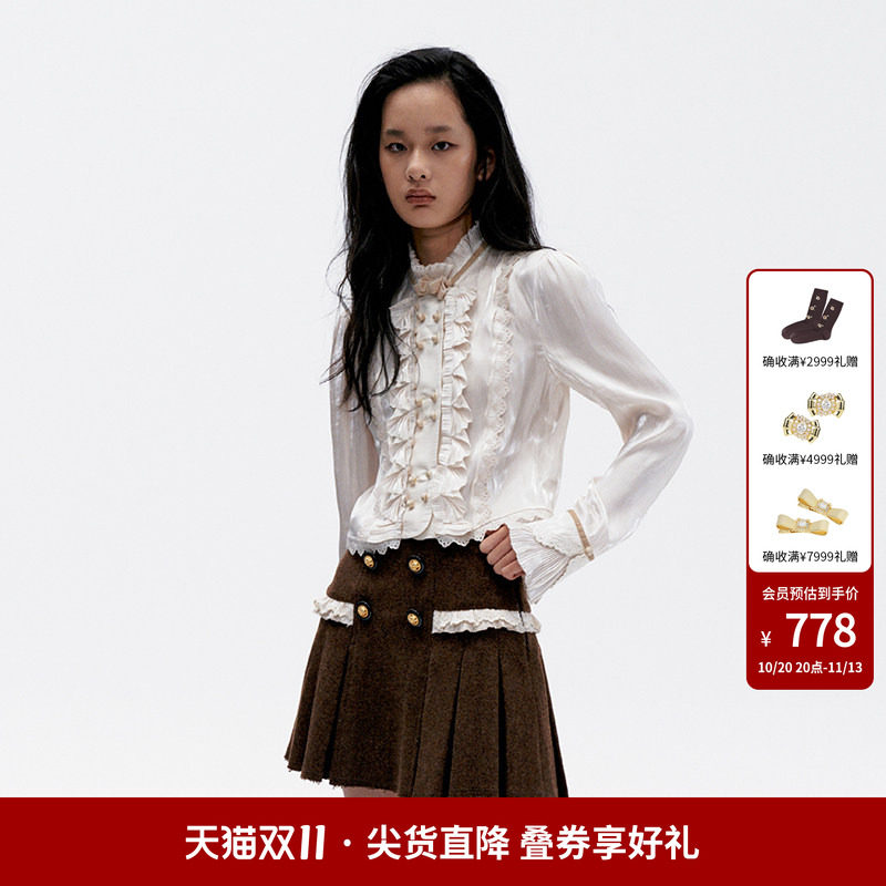 lefame拉飞姆老钱千金风立领显瘦打底上衣衬衫外套雪纺衫女士内搭