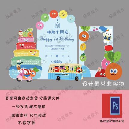 卡通可爱多巴胺萝五月天宝宝生日周岁派对背景设计素材psd源文件