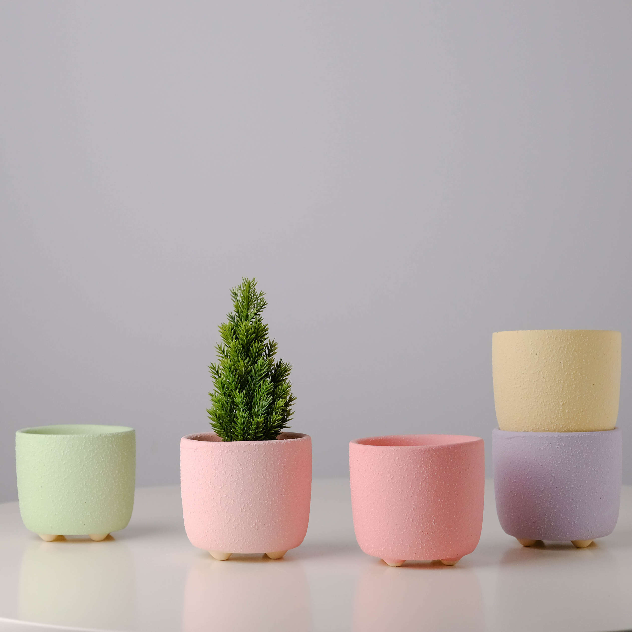 花语 北欧极简圆形花盆 ins风格四脚花盆多肉花器粗陶透气不闷根