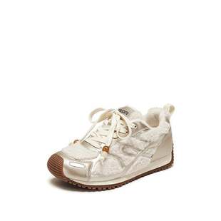 新款 女鞋 复古毛毛鞋 平底鞋 J2570DM5 加绒保暖休闲鞋 思加图2025冬季