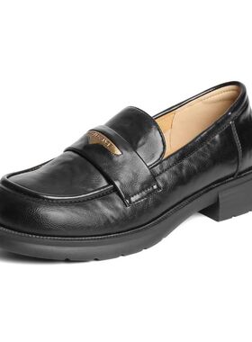 百丽女鞋子海鸥乐福鞋女25春季新款黑色小皮鞋深口单鞋D7D1DAA5