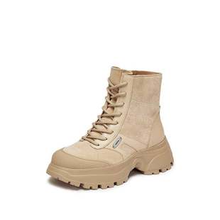 靴EFU49DD5 靴厚底棕色短靴加绒时装 思加图2025新款 音符靴工装