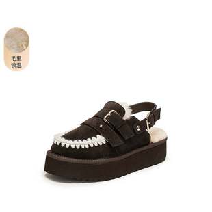 加绒保暖半拖勃肯鞋 复古毛毛鞋 女L6388DH5 新款 思加图2025冬季