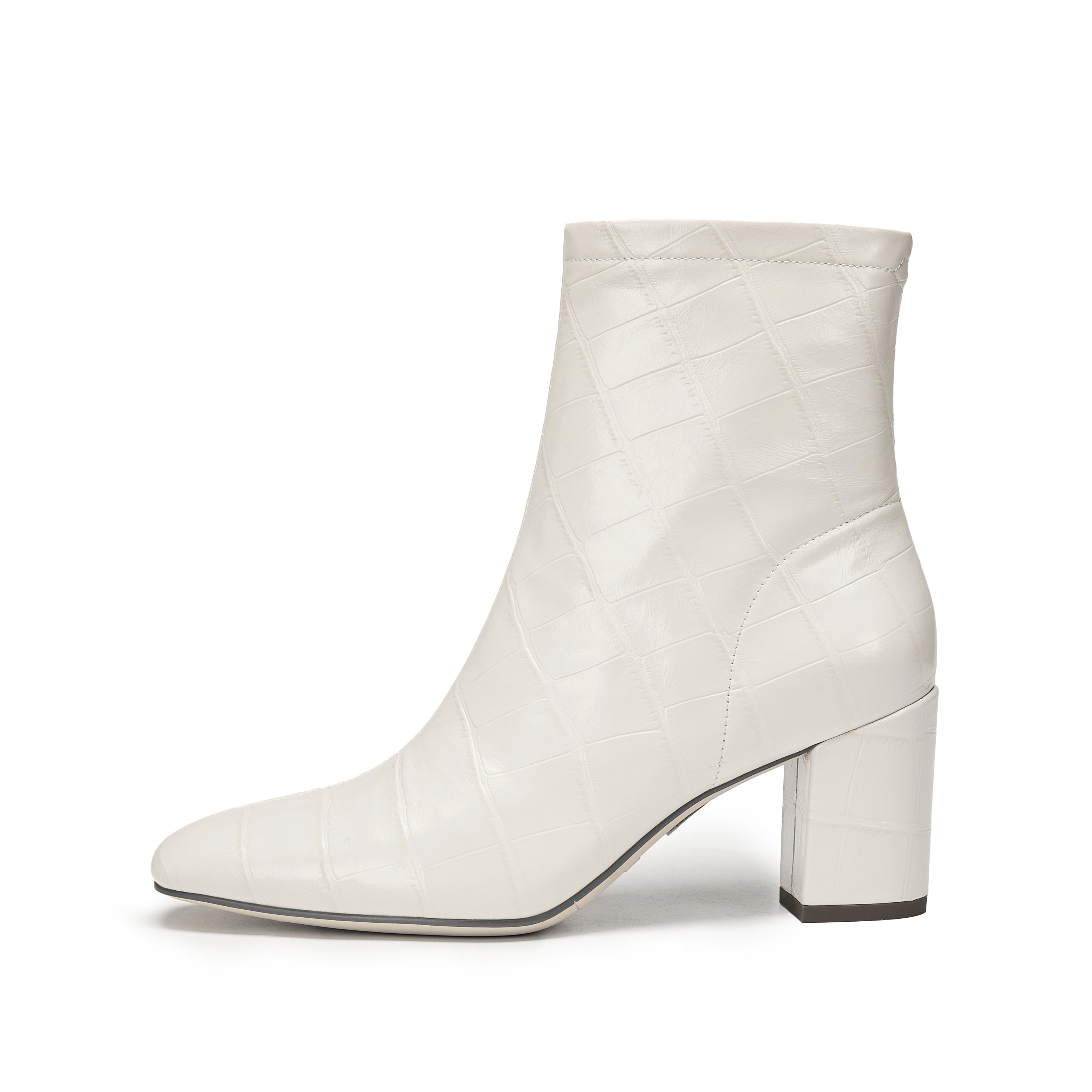 思加图2025新款优雅气质时装靴短靴高跟靴白色通勤女皮靴EYJ01DD5