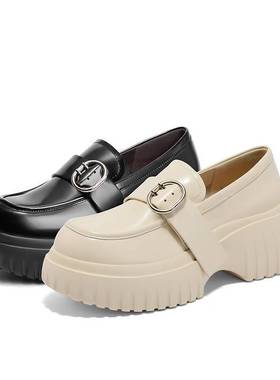 百丽Belle女鞋子厚底JK乐福鞋24秋季黑色小皮鞋深口单鞋3FBB3CA4