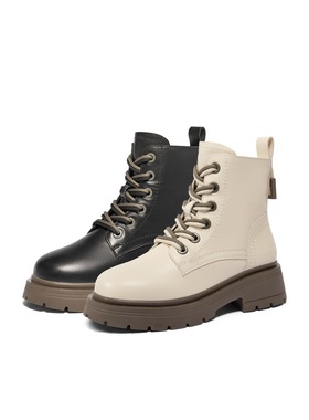 百丽Belle女靴子24冬季休闲短靴加绒厚底英伦风马丁靴女3NZ40DD4