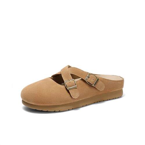 森达勃肯鞋女款2025春季新款皮带扣平底休闲鞋半包拖鞋ZTF54AH5