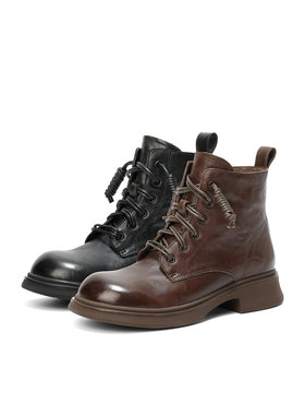 森达马丁靴女25冬新商场同款真皮抓皱机车风厚底休闲短靴XTS01DD5