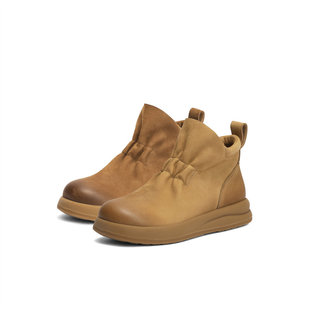 森达舒适休闲靴女2025巨好看靴子简约厚底牛皮美拉德短靴ZTI20DD5