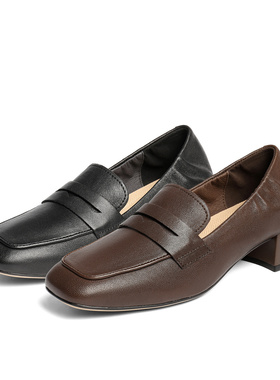 森达乐福鞋女款2025秋商场同款超软羊皮通勤舒适粗跟单鞋4NT21CA5