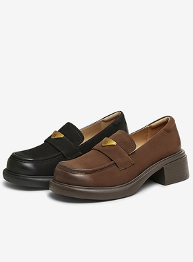 TATA他她粗跟英伦乐福鞋女鞋一脚蹬羊皮jk小皮鞋2025春新WU202AA5