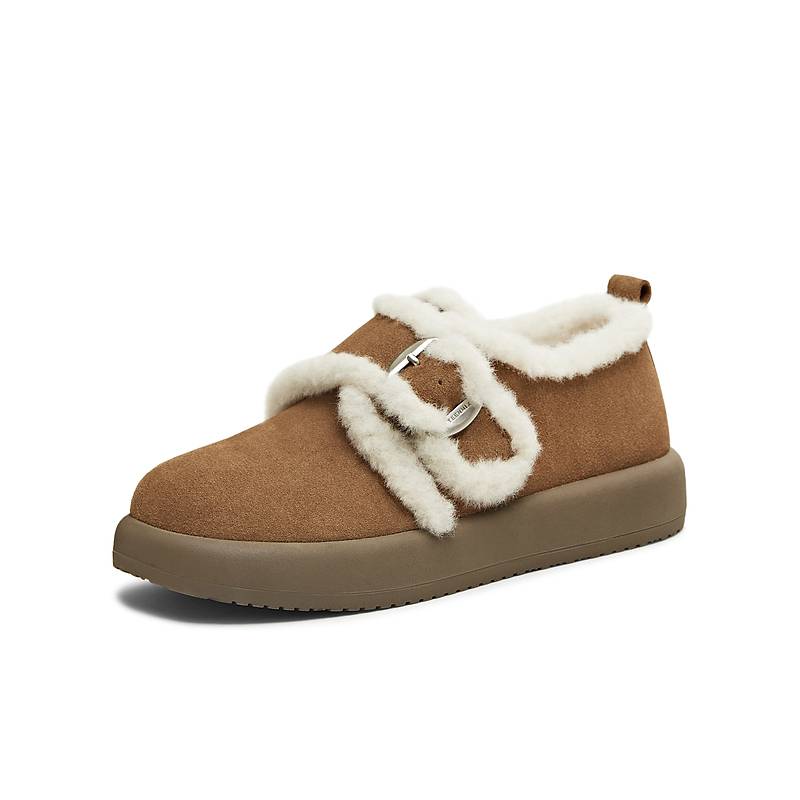 天美意复古厚底加绒保暖勃肯毛毛鞋雪地靴短靴25冬季新款KMZ27DM5