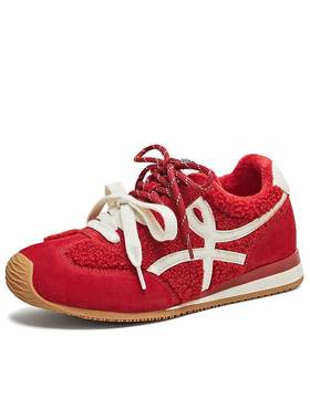 天美意复古厚底内阿甘德训鞋加绒毛毛鞋女运动鞋25秋新款KG137DM5