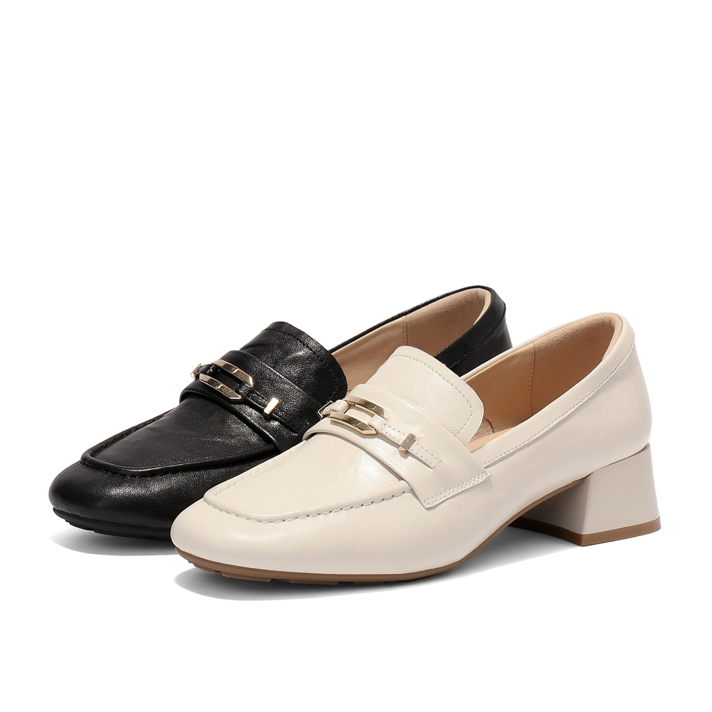 森达乐福鞋女25秋季新款商场同款羊皮粗跟通勤中跟单鞋XUN01CA5