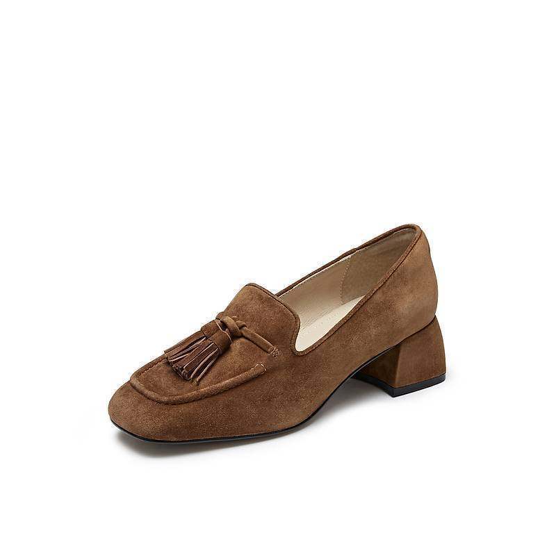 真美诗2024秋季新款羊绒流苏复古舒适通勤皮鞋粗跟乐福鞋35M03CA4,女鞋,乐福鞋（豆豆鞋）,淘宝优惠券,粉丝福利购,淘宝优惠卷