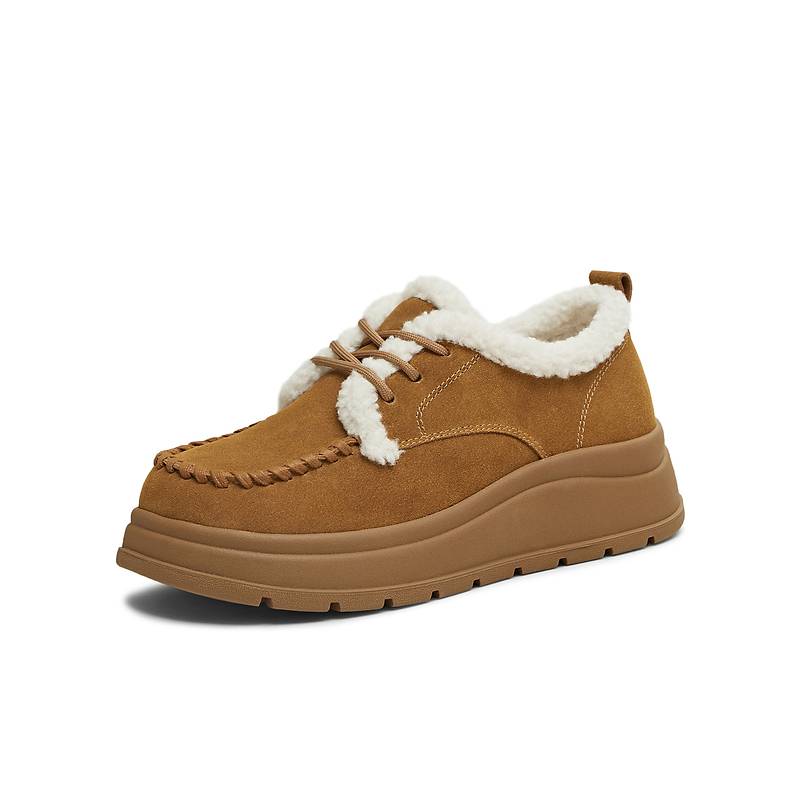 天美意复古厚底加绒毛毛鞋雪地靴女棉鞋短靴2025冬季新款KMZ24DM5