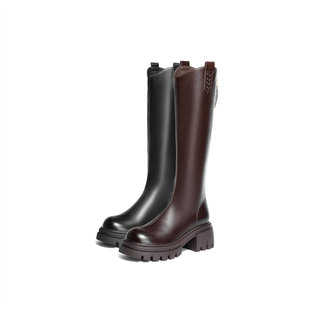 森达骑士靴女2025年冬新商场同款 气质粗跟小V长筒靴XTL01DG5