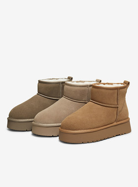 百思图2025冬季新款雪地靴时尚简约户外休闲女短靴)N8116DD5