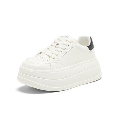 百思图2025春商场新款厚底松糕鞋小白鞋小个子女休闲鞋V2403AM5