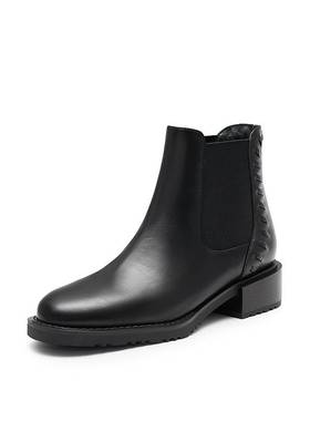 真美诗摇滚甜心2024年冬新款牛皮粗跟短靴英伦切尔西靴女YUJ48DD4