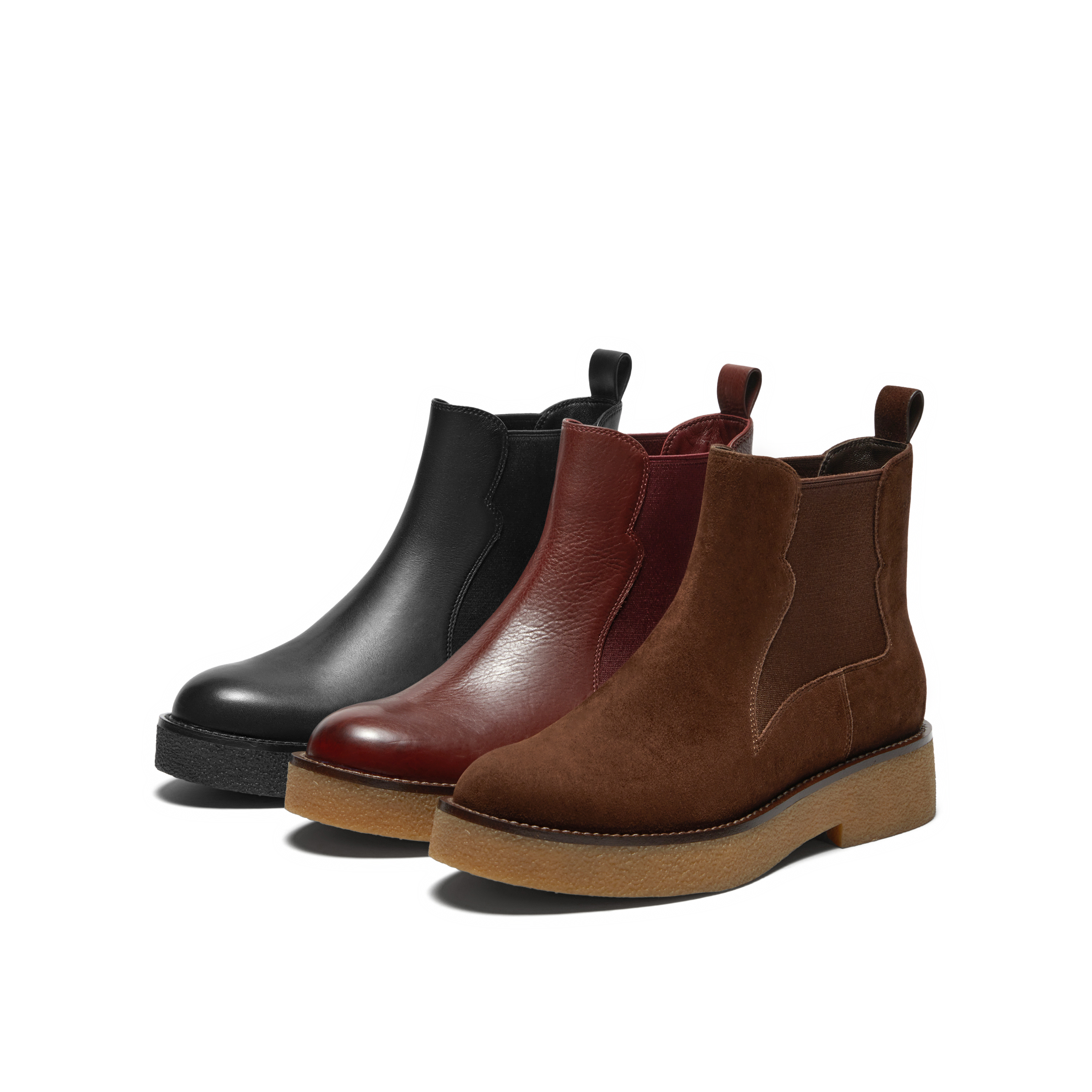 真美诗肉桂卷25冬新款牛皮复古英伦风厚底切尔西靴短靴女HS35PDD5