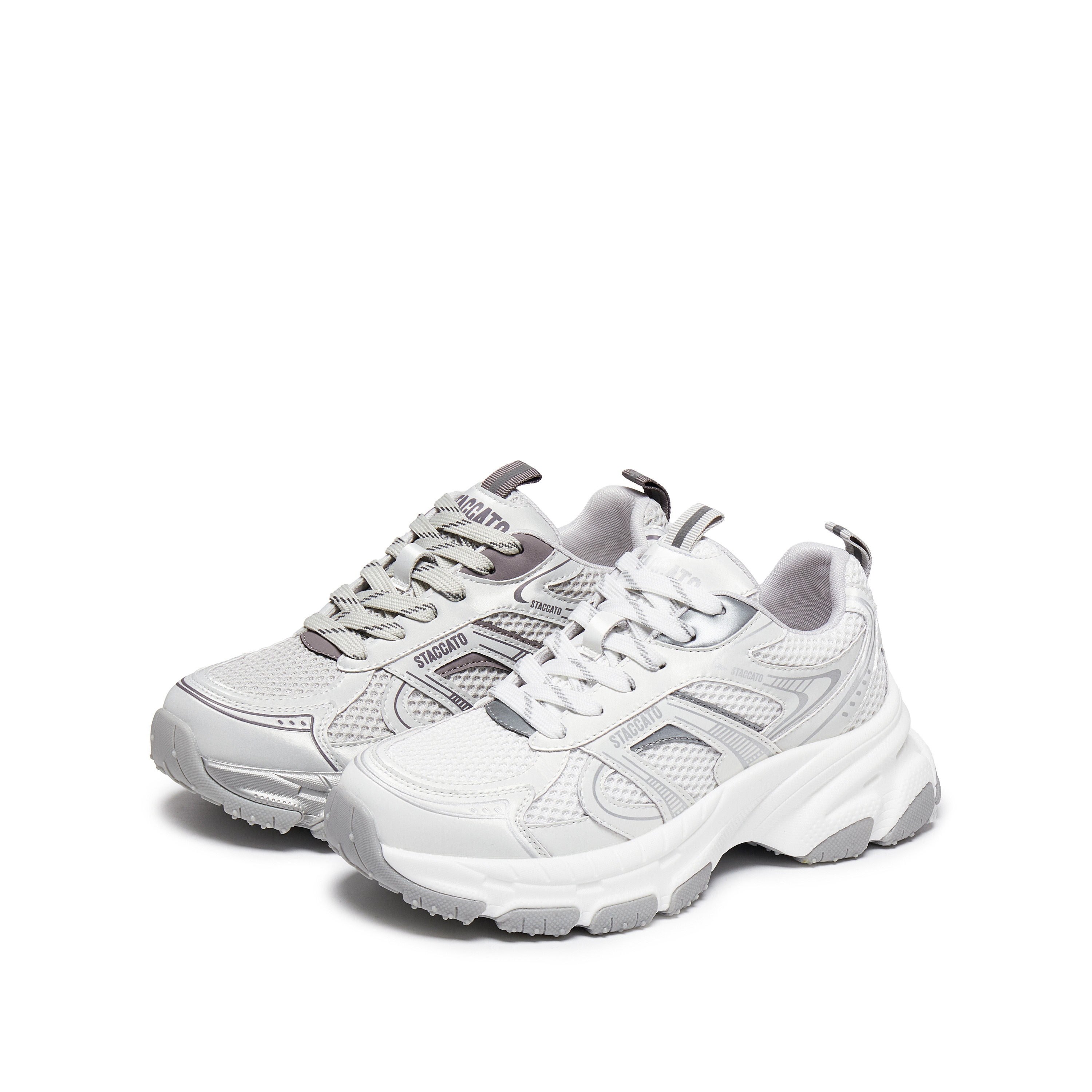 思加图2025新款百搭银色老爹鞋厚底运动休闲 鞋透气女J8268CM5