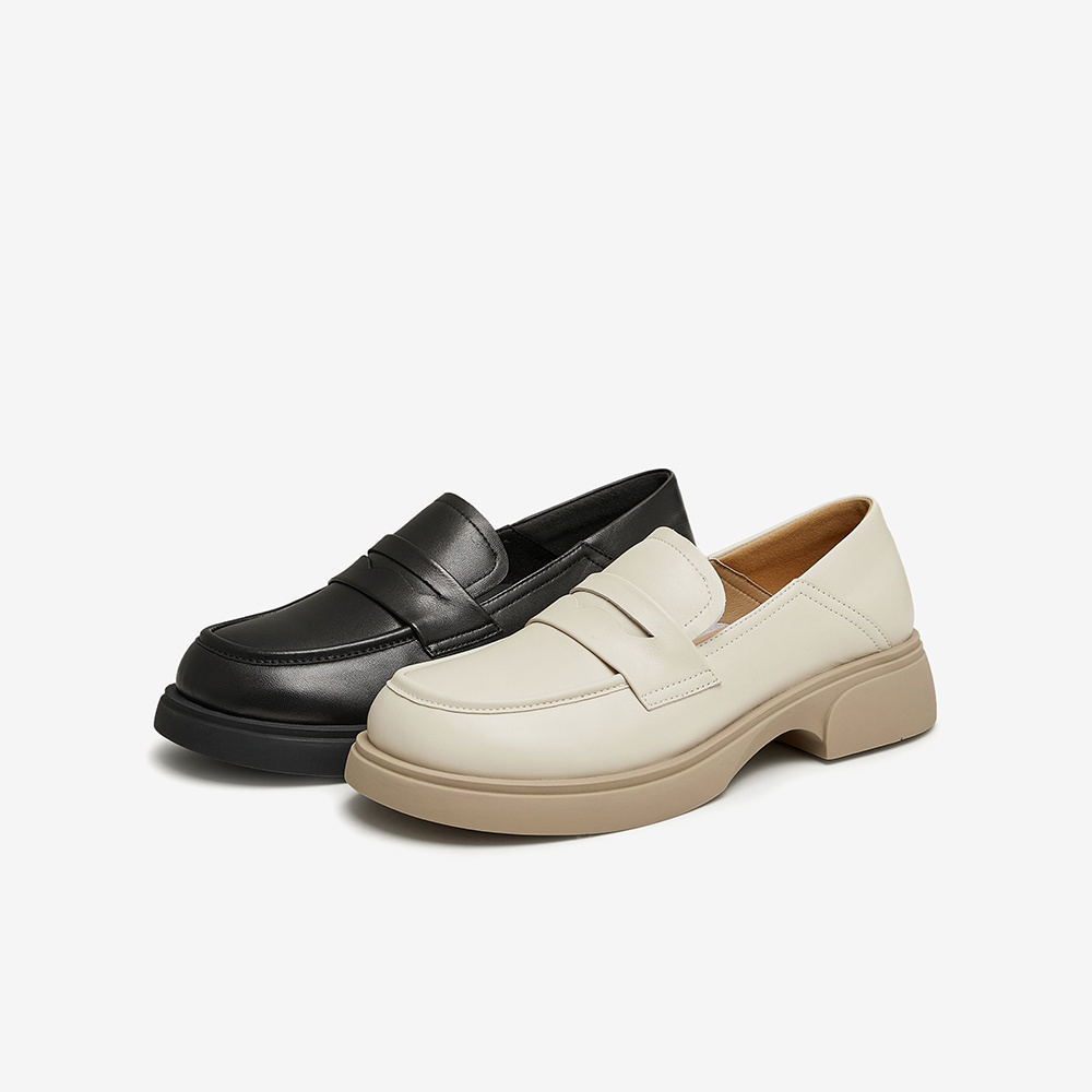 百思图2024秋季商场新款英伦学院风黑色乐福鞋真皮小皮鞋UFF01CA4