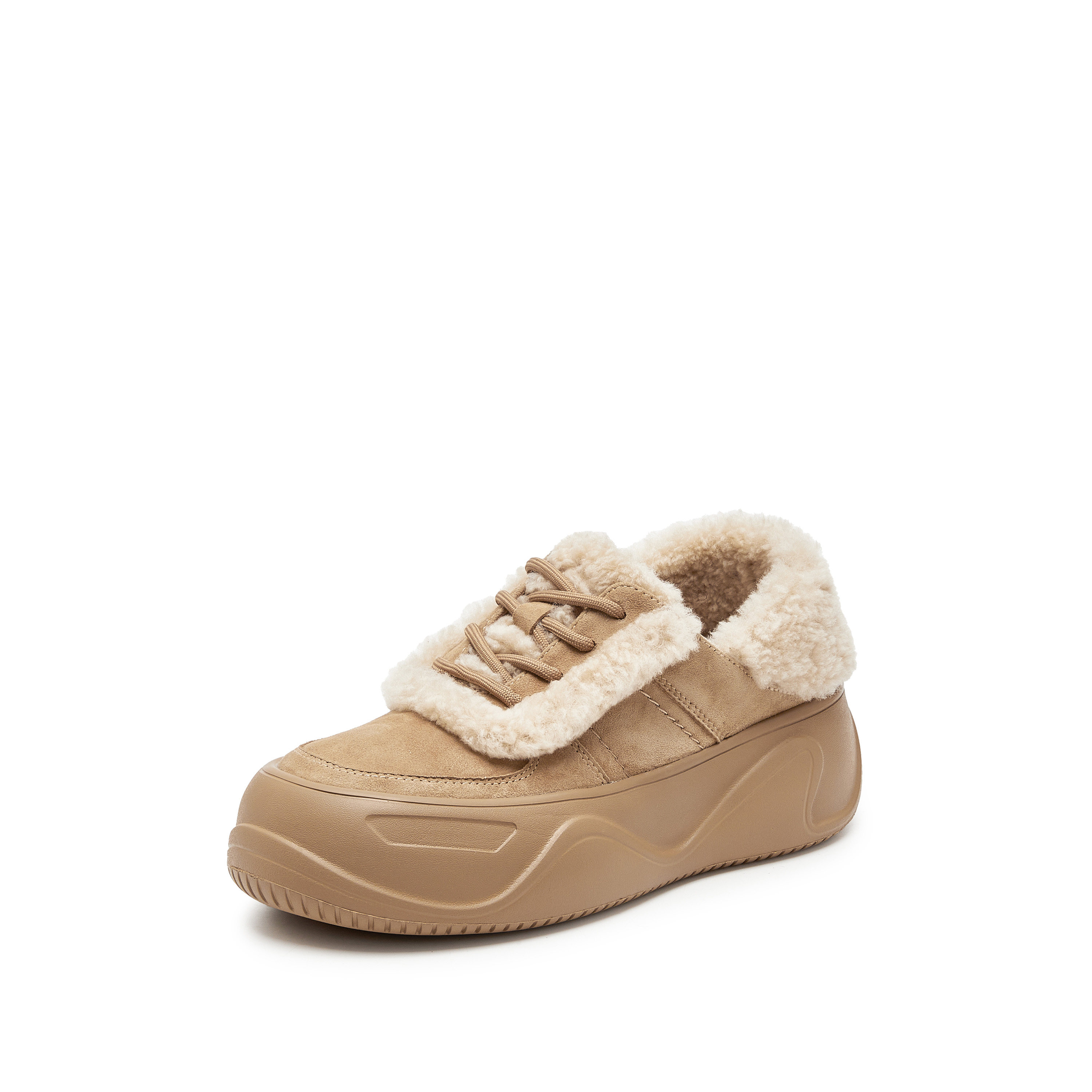 思加图2025春季新款复古保暖加绒毛毛鞋休闲鞋厚底板鞋女H9952AM5