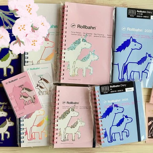 粉色现货~日本Rollbahn马年新款带光箔感独角兽网格笔记本 M/L码