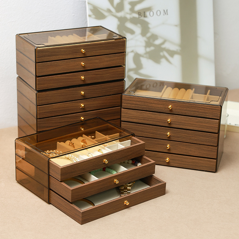 大容量首饰盒胡桃木纹防氧化