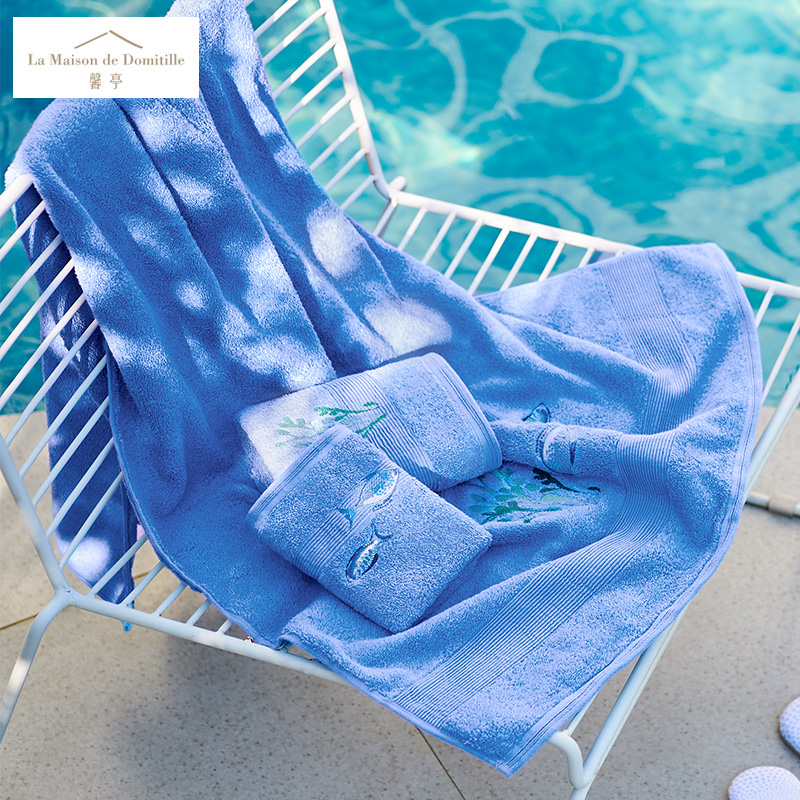 ts024海洋蓝色绣花毛巾