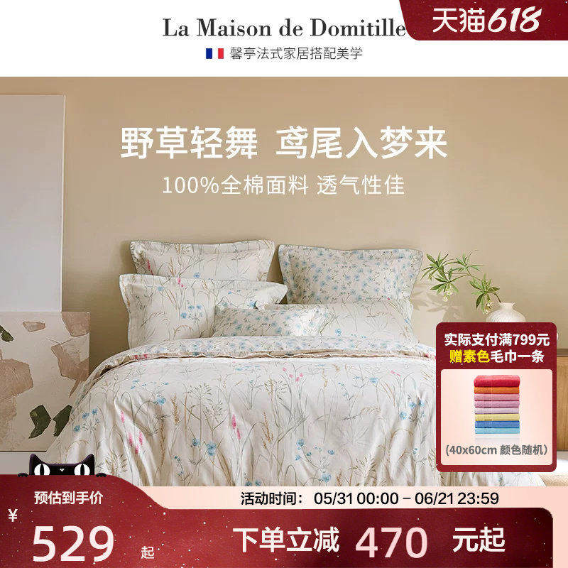 馨亭2025新品春夏四件套纯棉全棉被罩鸢尾花花卉床单三件套被套