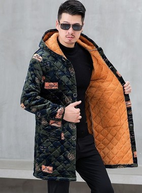 外套男加绒加厚耐磨耐脏罩衣中长款棉衣男女冬季加肥加大码棉服冬