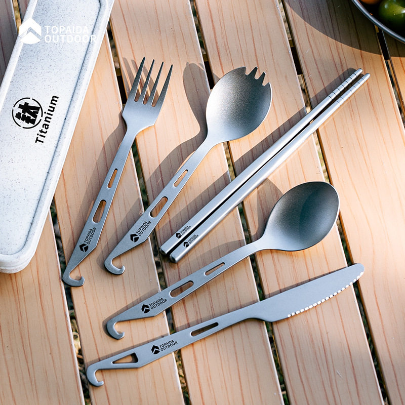 户外便携多功能叉勺露营野炊纯钛餐具野营超轻钛合金叉子纯钛刀叉