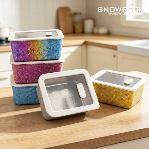 者SNOWROCK纯钛饭盒冰箱保鲜盒玻璃盖方形密封餐盒食品级结晶冰花