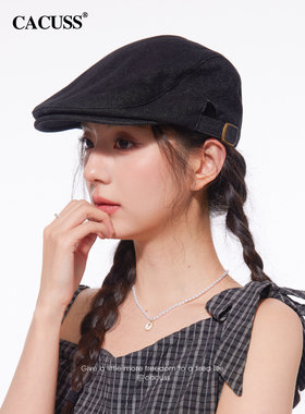 CACUSS复古牛仔女秋冬两戴贝雷帽