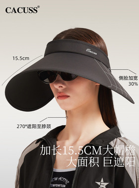 CACUSS女夏黑胶空顶大檐防晒帽