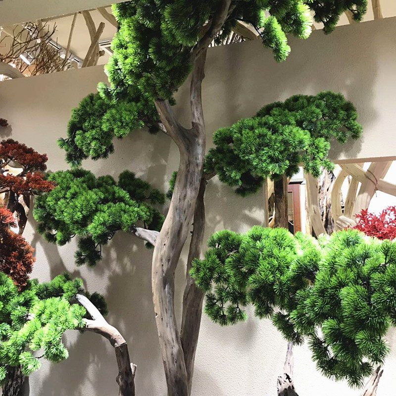 新中式室内仿真迎客松酒店大堂五针松样板房端景台盆景单支美人松