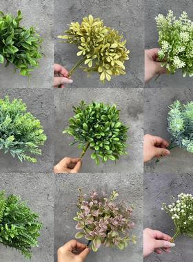 塑料仿真手札小捆把束植毛扑粉小草绿色红绿霜白叶子米兰 尤加利