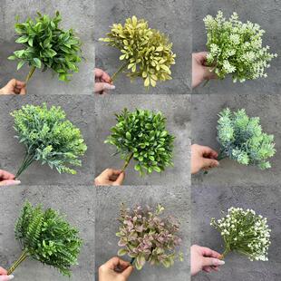 塑料仿真手札小捆把束植毛扑粉小草绿色红绿霜白叶子米兰 尤加利