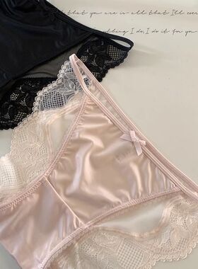 内裤女一根带缎面一根带性感低腰内裤丝滑薄款女蕾丝花边纯棉档半