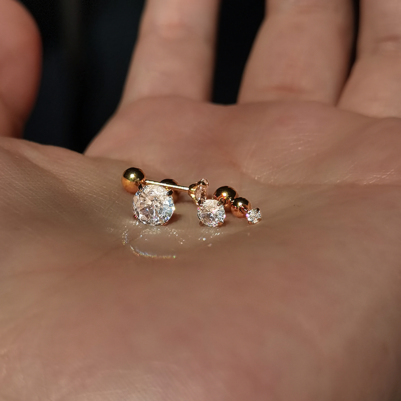 超闪金色耳骨钉316L钛钢
