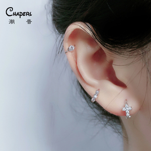 耳扣耳环2023新款潮925纯银冷淡风高级感3个耳洞十字架耳骨圈耳钉