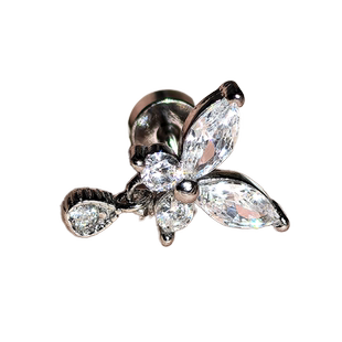 独特蝴蝶耳骨钉女925纯银针养耳洞平底螺丝高级轻奢吊坠耳钉新款