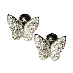 独特超闪蝴蝶耳钉女纯银针新款2025爆款耳饰螺丝拧扣高级感耳蜗钉