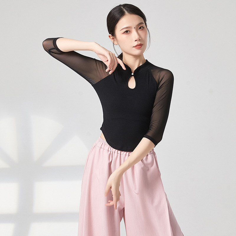 古典舞服装女学生气质修身纱衣现代舞演出日常舞蹈练功服形体上衣