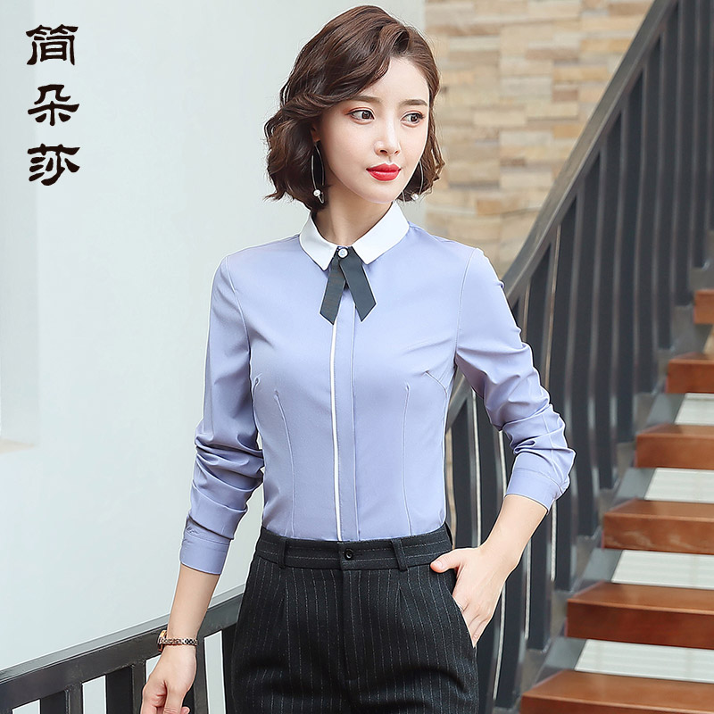 韩版宽松风商务前台领结长袖衬衣