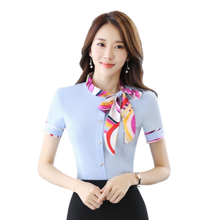 酒店服务员工作服衬衫夏套装女KTV前台收银员衬衣餐厅服职业短袖